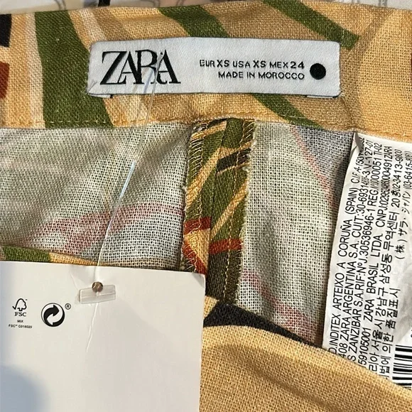 Zara linen viscose blend tropical print high waist long ruffled skirt - Picture 4 of 5